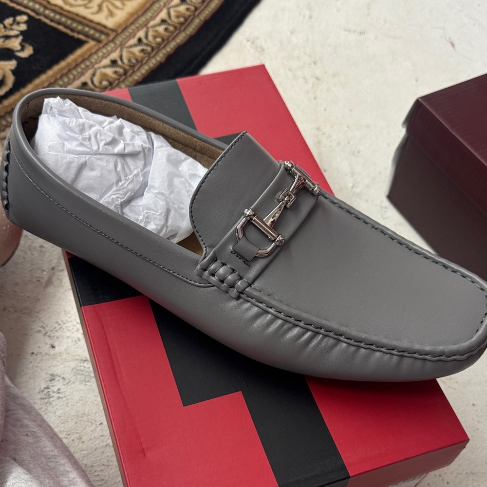 Amalfi Gray Leather Slip-On Loafers